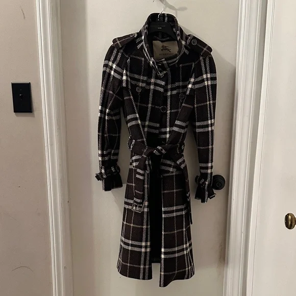 Burberry wool blend Checkered Trench Coat - Picture 2 of 10